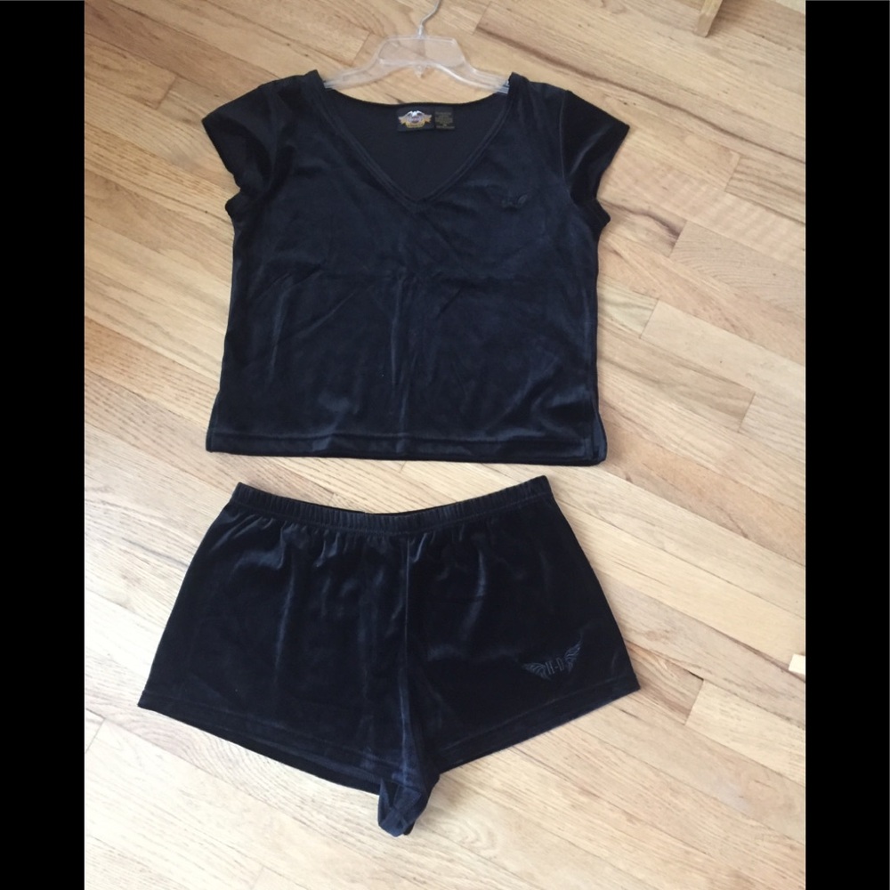 VINTAGE Harley Davidson velvet shorts & shirt pj’s